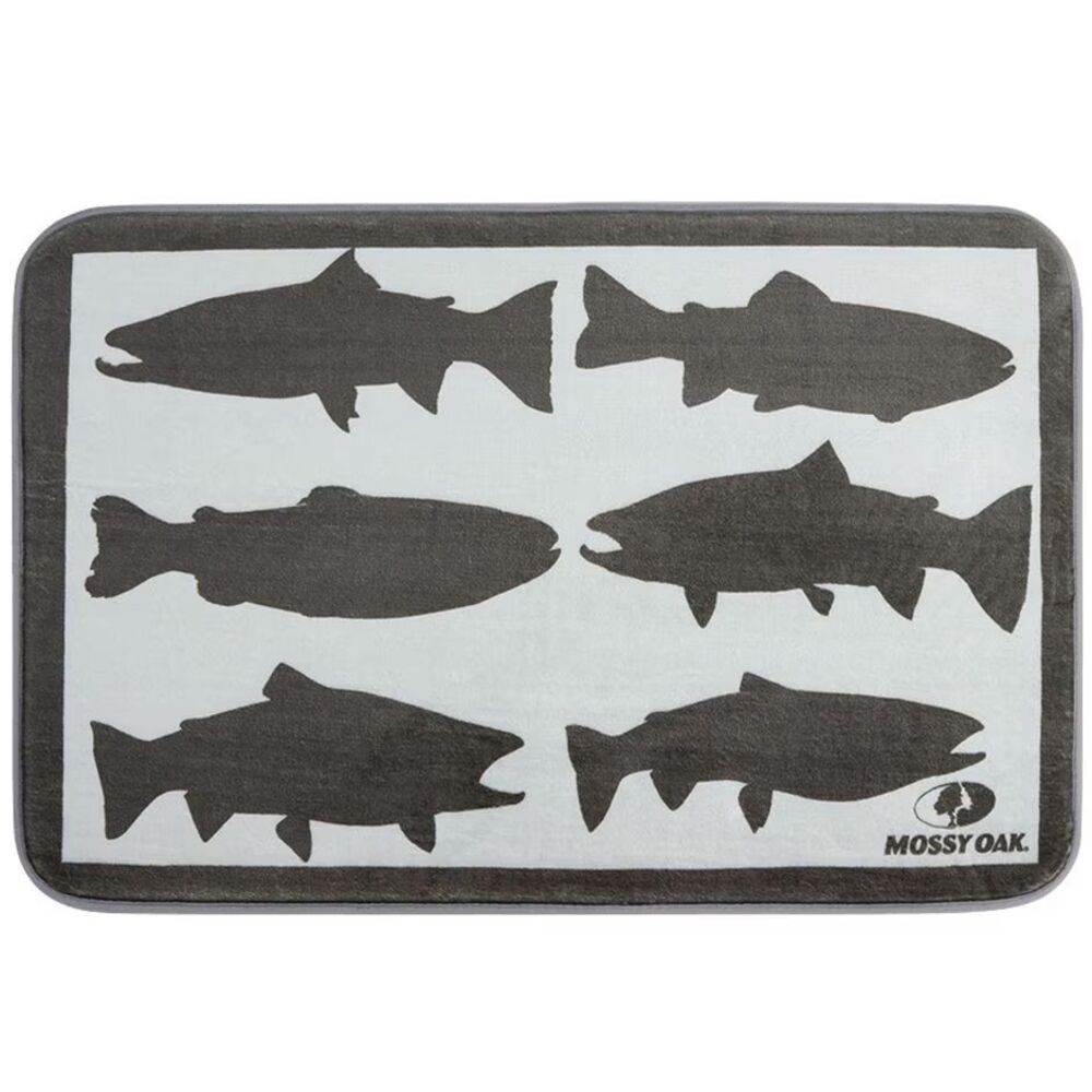 Mossy Oak Fish Bath Rug Memory Foam Brown Cream Lake House Design New Home Gift